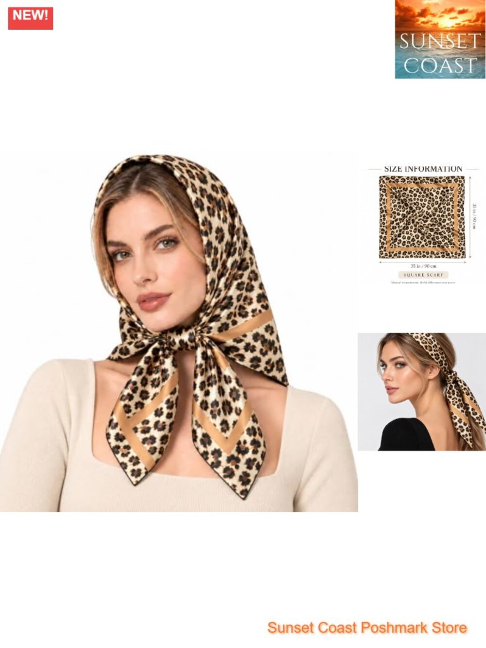Satin Silk Feel Leopard Print Square Scarf 35x35 Head Neck Bandana